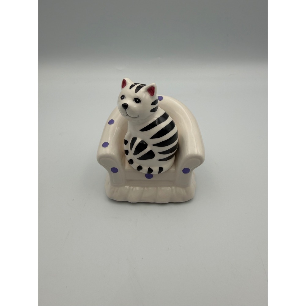 Vintage Ceramic Cat and Armchair Salt and Pepper Shakers Black White Purple